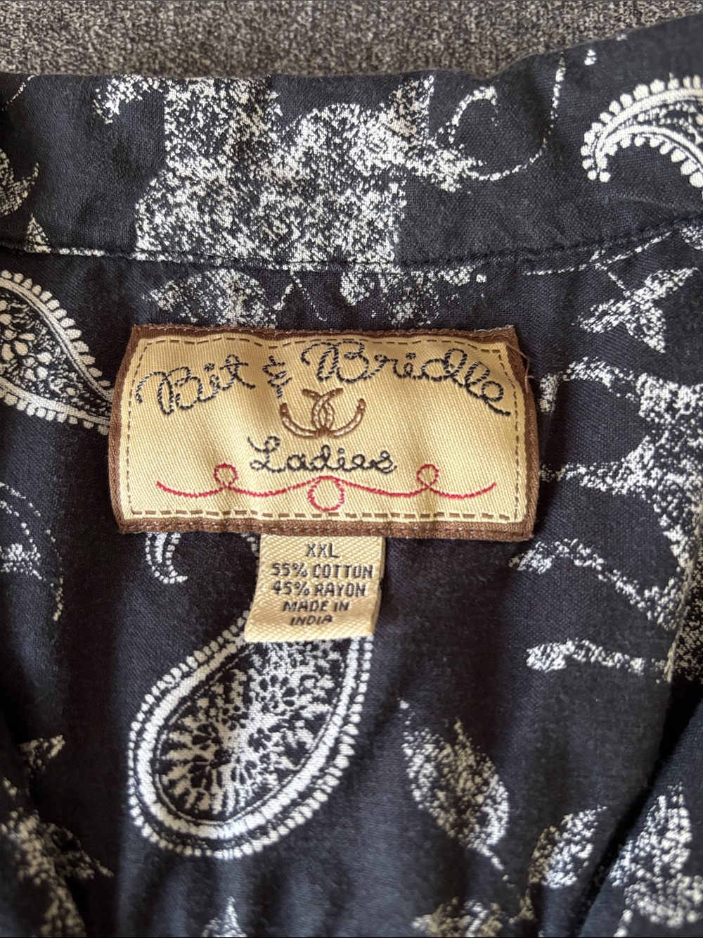 Bit & Bridle Black and White Paisley Button-Down Shirt